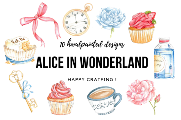 Alice in Wonderland Watercolor Cliparts