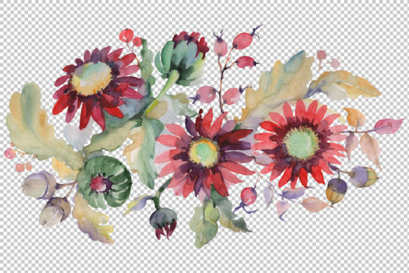 Autumn Bouquet with Sunflowers Watercolor Illustrations