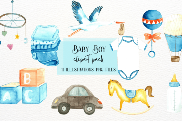 Baby Boy Watercolor Clip Arts Collection and Illustrations