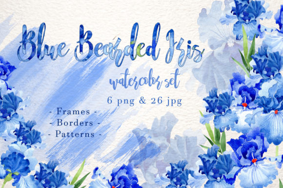 Blue Bearded Iris Watercolor Set Illustrations