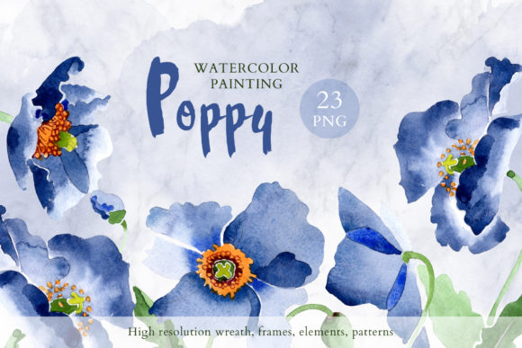 Bouquet of Blue Poppies Venice Watercolor PNG