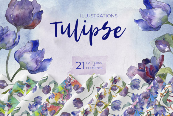 Bouquet of Flowers Tulips Blue Penny Lane Watercolor Png