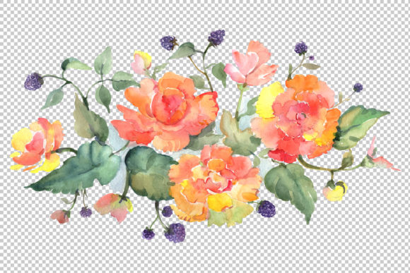 Bouquet with Tea Roses Watercolor Illustrations