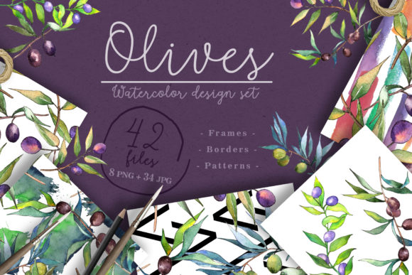 Branches of an Olive Tree Watercolor Set