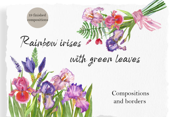 Iris Watercolor Clipart, Floral Bouquet Illustrations