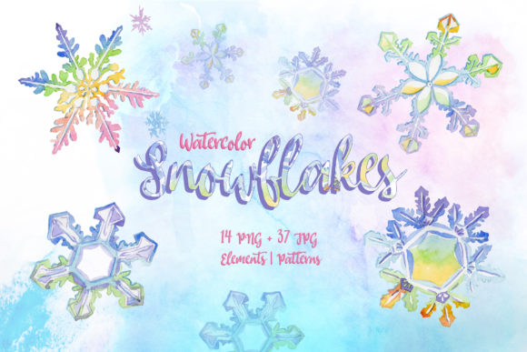 Nice Snowflakes PNG Watercolor Set and Illustrations