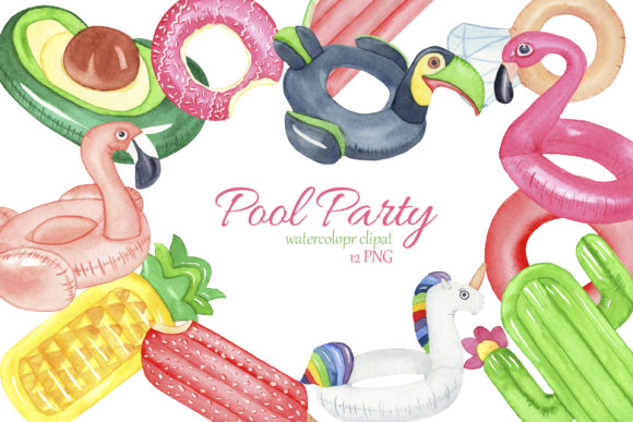 Pool Float Watercolor Clipart and Illustrations