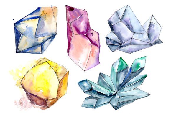Precious Crystals Watercolor Illustrations