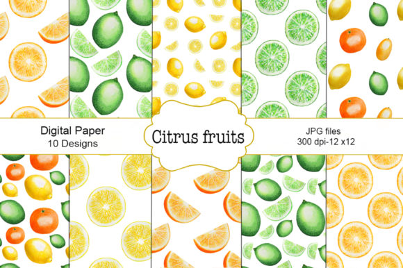 Seamless Pattern Citrus Fruit Watercolor Illustrations