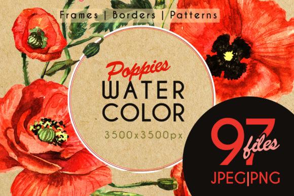 Stunning Poppies PNG Watercolor Set Illustrations