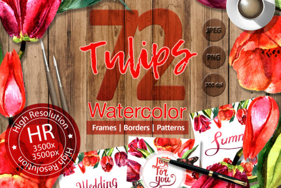 Stunning Red Tulips Watercolor Set
