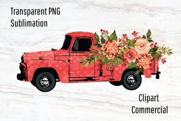 Vintage Truck Watercolor Flowers Illustrations