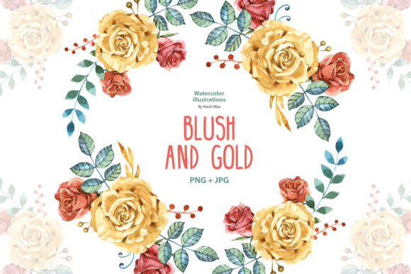 Watercolor Blush and Gold Roses Illustrations