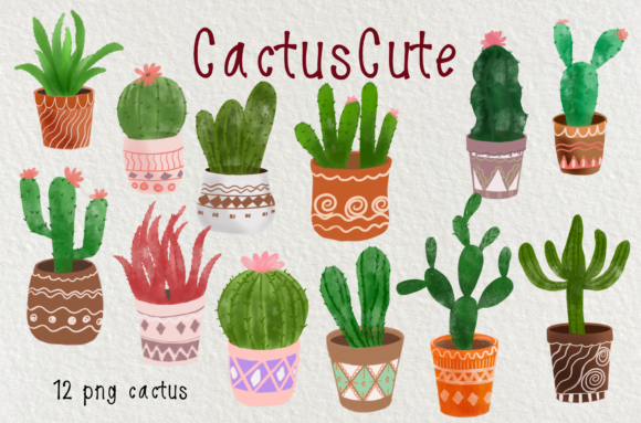 Watercolor Cactus Cute Clipart