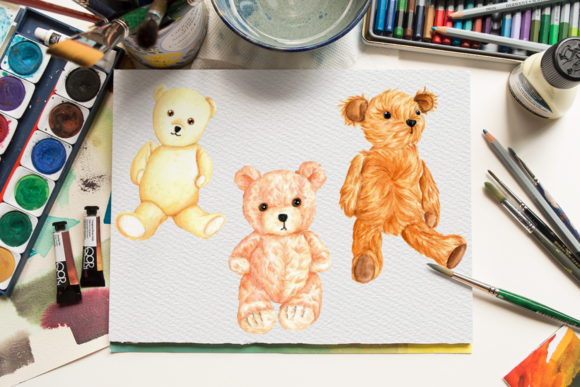 Watercolor Cute Teddy Bears Collection and Illustrations