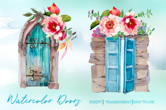 Watercolor Doors Designs and Illustrations