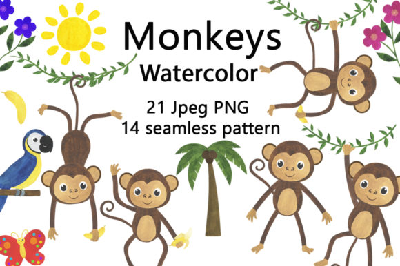Watercolor Monkey Illustrations