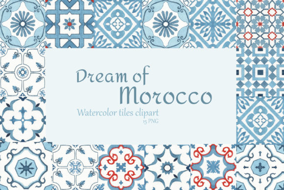 Watercolor Moroccan Tiles Clipart and Illustrations