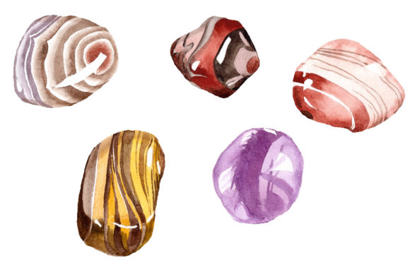 Watercolor Semi Precious Stones Set Illustrations